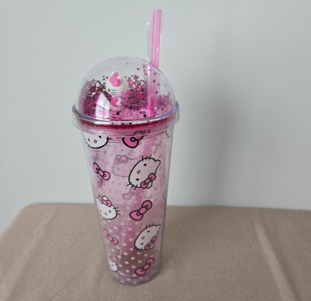 Hello Kitty Pink Glitter Dome Tumbler – 24oz Polka Dot Cup with Straw - Picture 3 of 7